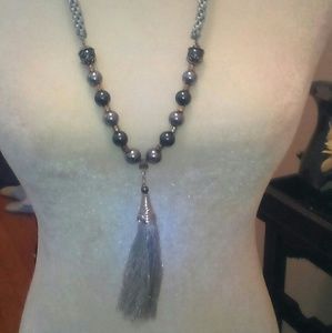 Gorgeous Gray & Silver Necklace w/ Tassel  (NWOT)